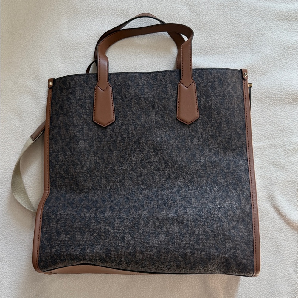 Michael Kors Brown Signature MK Tote with Tan Strap and Gold Hardware - Picture 3 of 3